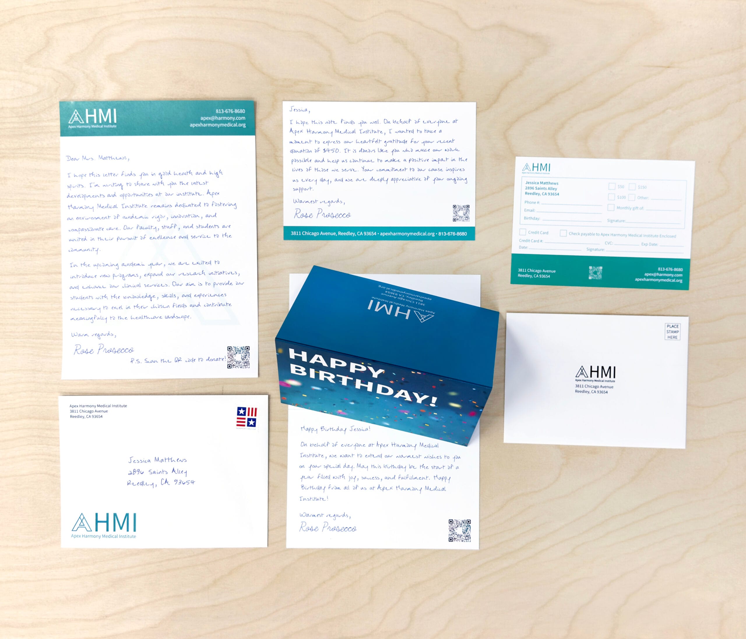 Postalgia Sample Package with handwritten mail pieces, envelopes, and inserts
